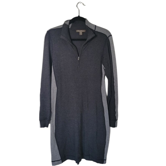 Tommy Bahama Grey Long-sleeve 1/2 Zip Cotton Blend Collard Dress. Size M - Picture 2 of 10